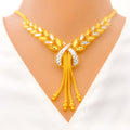 Reflective Textured Leaf 22k Gold Necklace Set