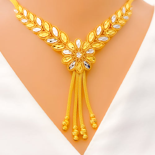 Attractive Alternating 22k Gold Floral Necklace Set