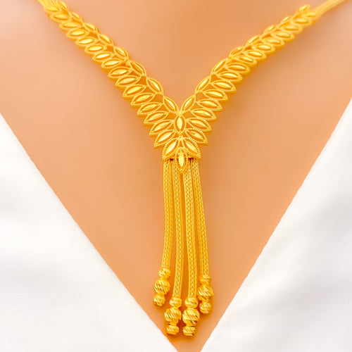 Charming Leaf 22k Gold Hanging Chain Necklace Set