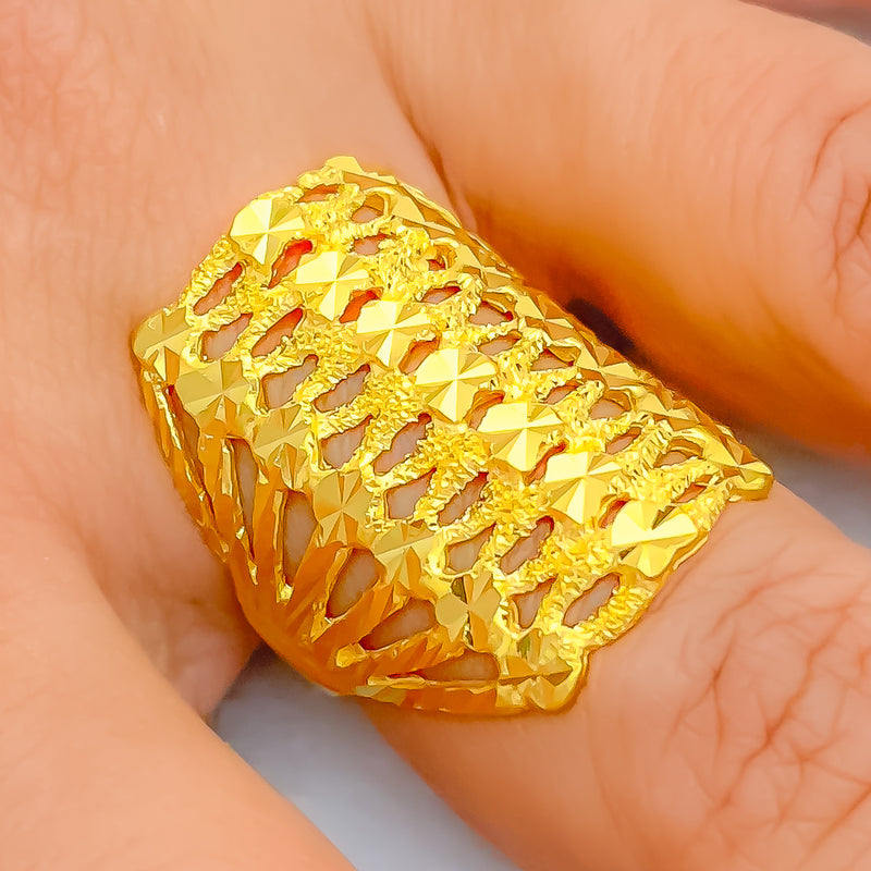 Opulent Ornate Elongated 22k Gold Ring
