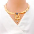 Blue CZ Tear Drop 18k Gold Necklace Set