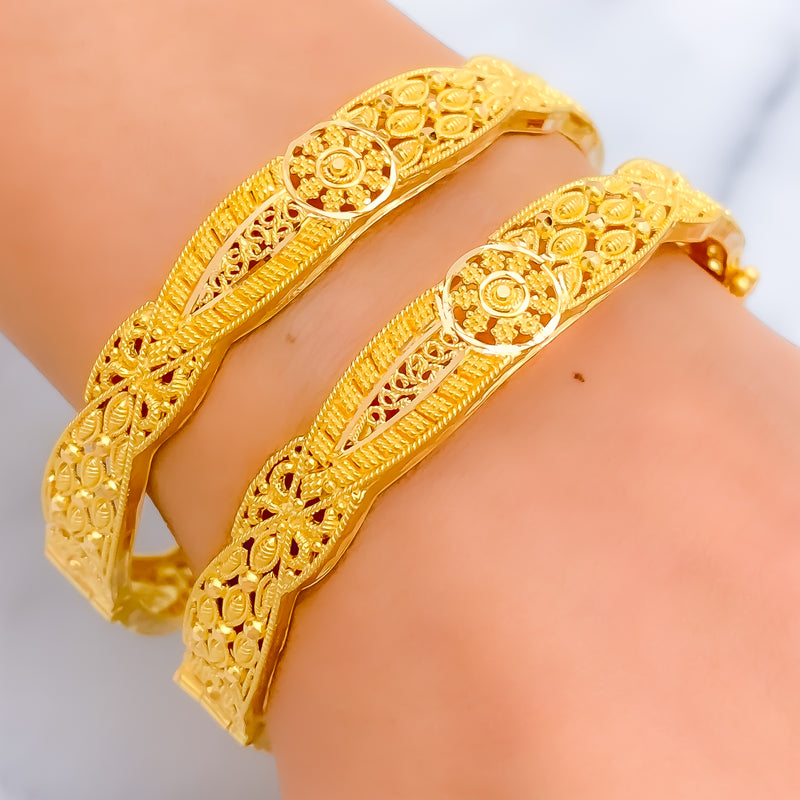 Festive Filigree Floral 22k Gold Bangle Pair
