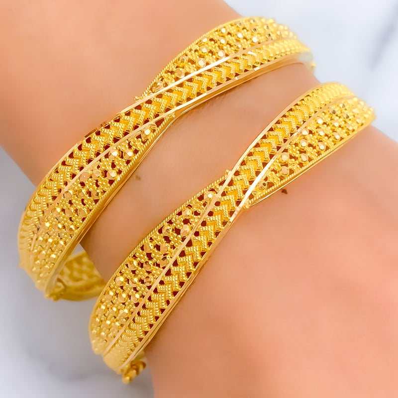 Decorative Draped Dressy 22k Gold Bangle Pair