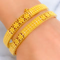 Alternating Gorgeous Flower 22k Gold Bangle Pair