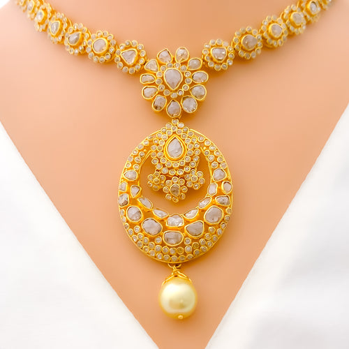 Gorgeous Graceful 22k Gold Rose-cut Polki Necklace Set