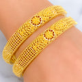 Traditional Beaded Floral 22k Gold Bangle Pair