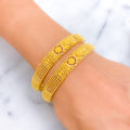 Traditional Beaded Floral 22k Gold Bangle Pair
