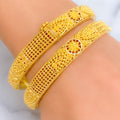 Traditional Beaded Floral 22k Gold Bangle Pair