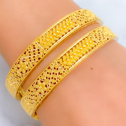 Palatial Intricate Floral 22k Gold Bangle Pair