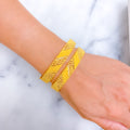 Lovely Beaded Diagonal Checkered 22k Gold Bangle Pair