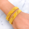 Lovely Beaded Diagonal Checkered 22k Gold Bangle Pair