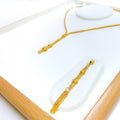 Artistic Sleek Lined 22k Gold Necklace Set 