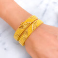 Lovely Beaded Diagonal Checkered 22k Gold Bangle Pair