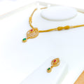 Mesmerizing Floral Drop 22k Gold CZ Necklace Set 