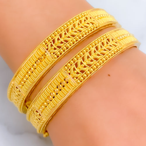 Captivating Leaf Adorned 22k Gold Bangle Pair