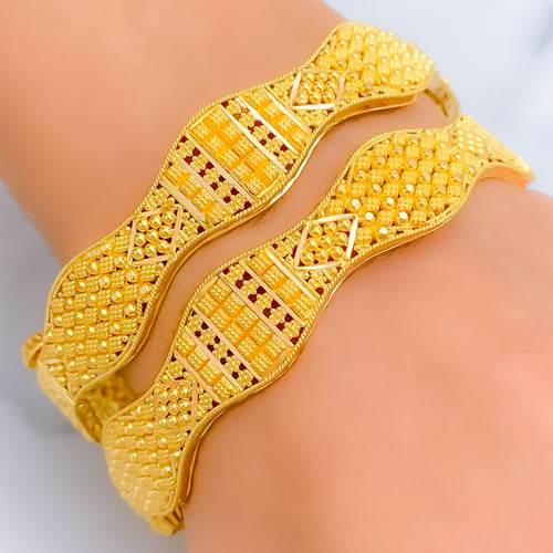 Glamorous Grandiose Wavy 22k Gold Bangle Pair