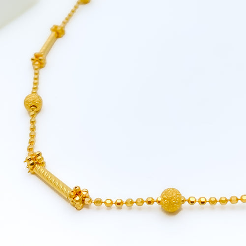 Glamorous 22k Gold Beaded Long Barrel Bead Chain