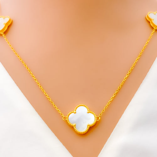 Sophisticated 5-Piece 21k Gold Clover Necklace Set 
