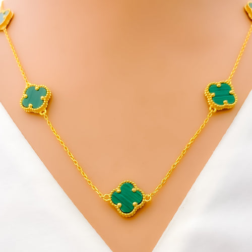 Classy Impressive 5-Piece 21k Gold Clover Necklace Set 