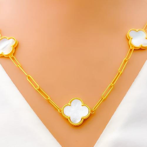 Dapper Paper Clip 5-Piece 21k Gold Clover Necklace Set 