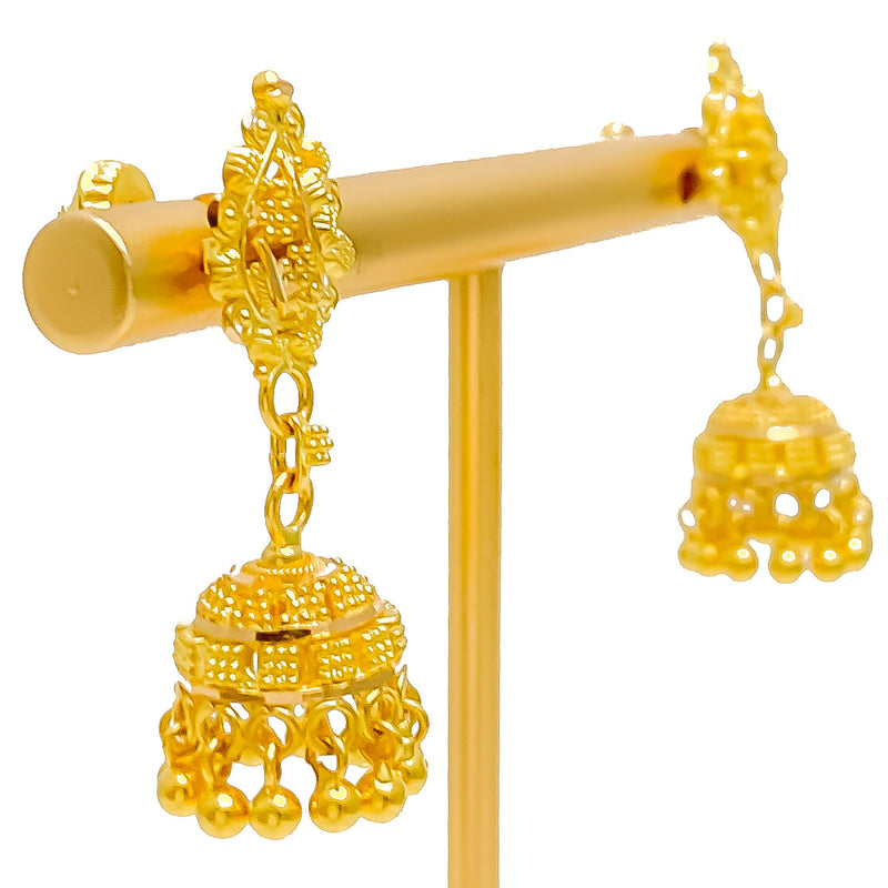 Traditional Checkered 22k Gold Jhumki Earrings