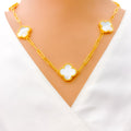 Graceful Floral 5-Piece 21k Gold Clover Necklace Set 