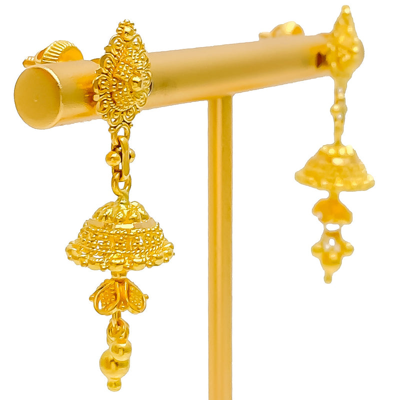 Captivating Floral Heirloom 22k Gold Jhumki Earrings