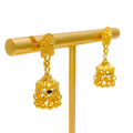 Glimmering Feather Accented 22k Gold Jhumki Earrings