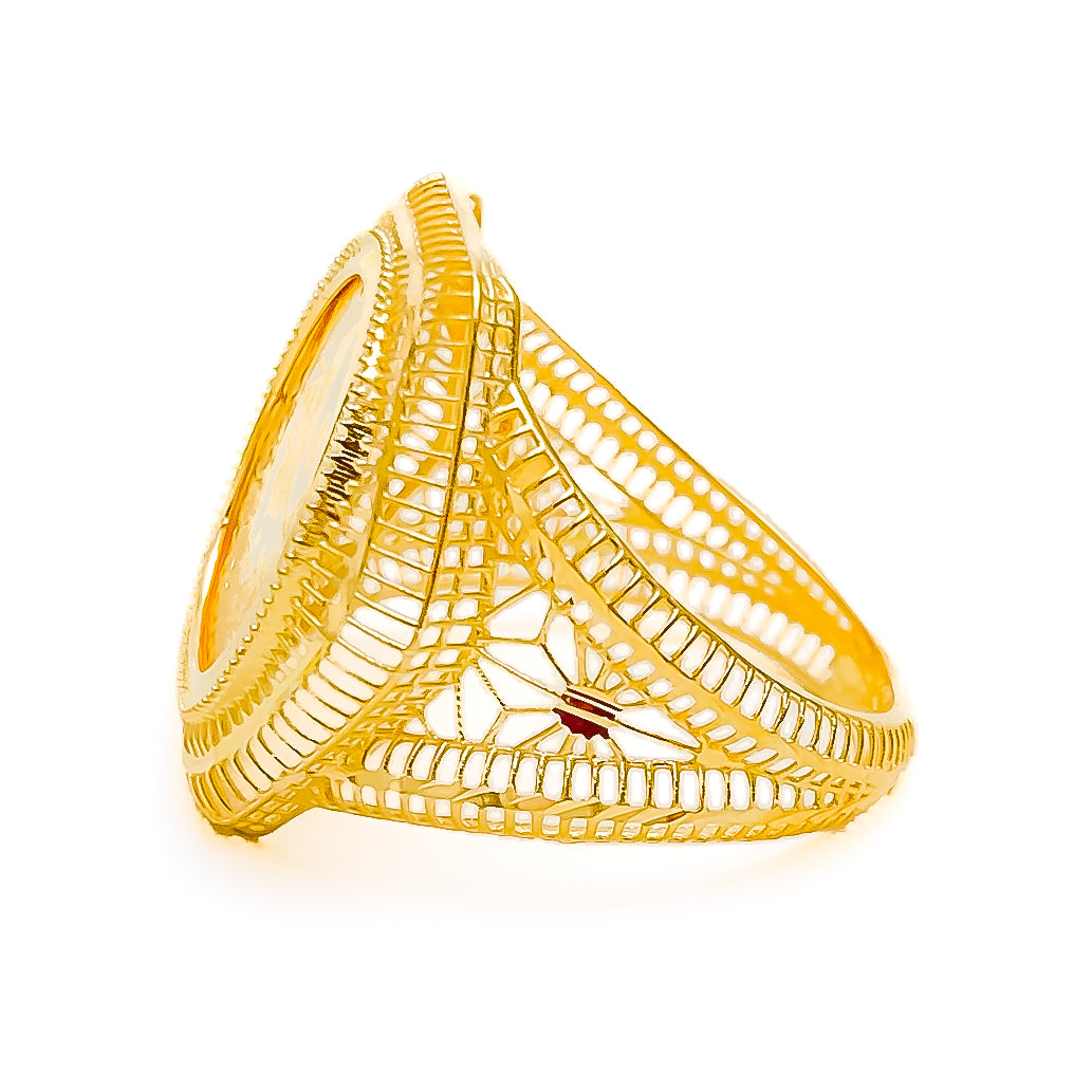 Anmol Floret Single Motif Large Ring in 21K Yellow Gold