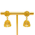 Decorative Petal Dome 22k Gold Jhumki Earrings