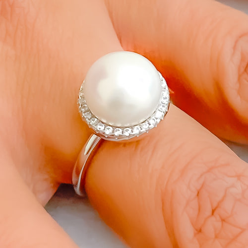 Radiant Adjustable Pearl + CZ Ring