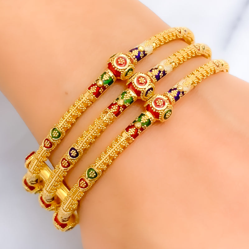 Royal Triple Lined 22k Gold Meenakari Screw Bangle