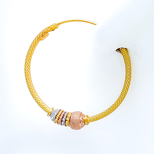 Asymmetrical Multi-Colored 22K Gold Bali Earrings 