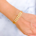 Dazzling Triple Lined 22k Gold Flexi Bangle Bracelet W/Pearl 