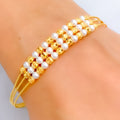 Dazzling Triple Lined 22k Gold Flexi Bangle Bracelet W/Pearl 