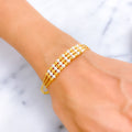 Dazzling Triple Lined 22k Gold Flexi Bangle Bracelet W/Pearl 