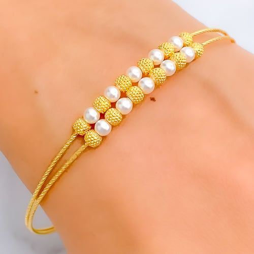 Delightful Decorative 22k Gold Flexi Bangle Bracelet W/Pearl