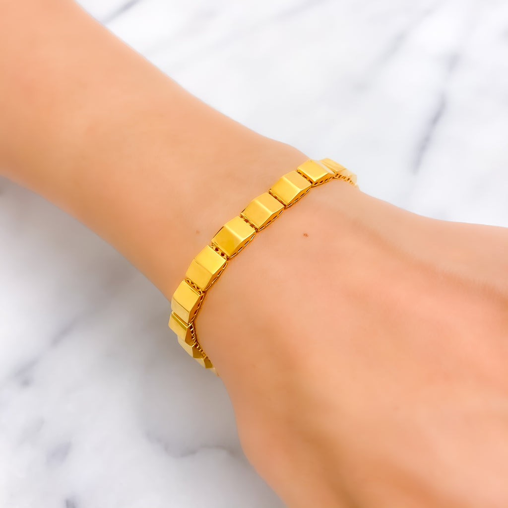 Triangular Gold Bracelets Reflective Triangular Dome 21k Gold Bracelet – Andaaz Jewelers