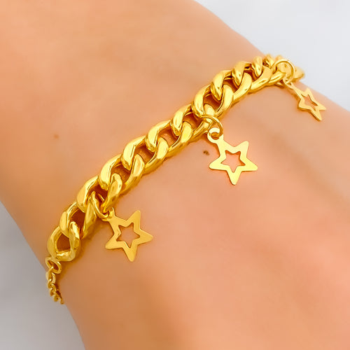 Dangling Dazzling Star Adorned 21k Gold Bracelet 