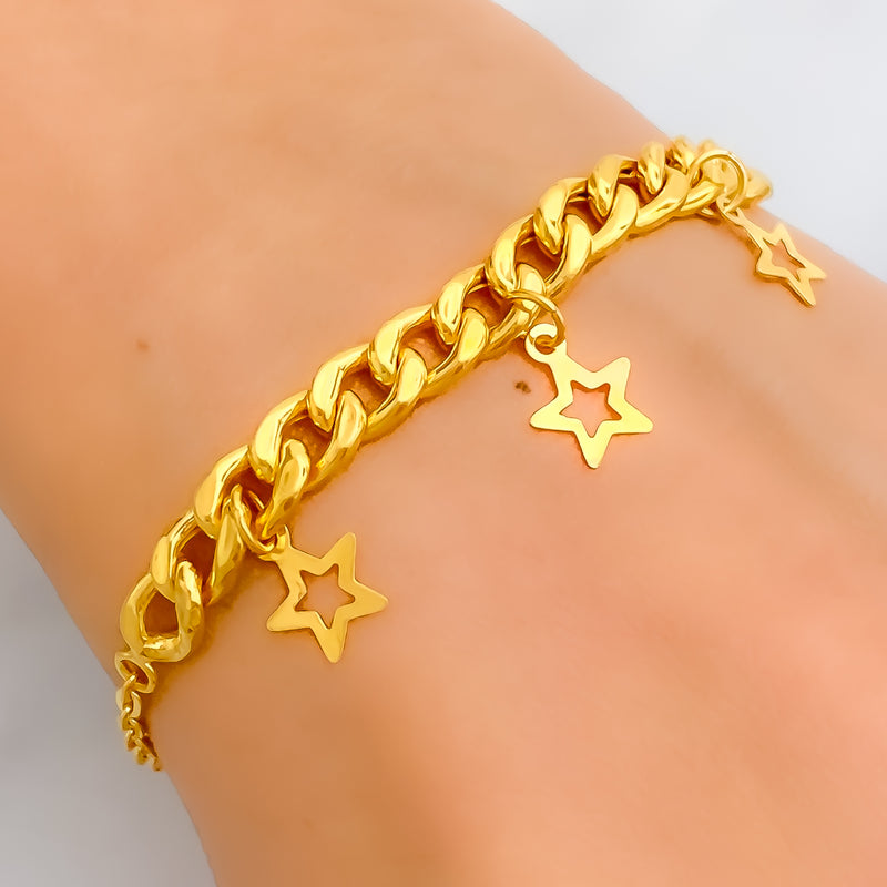 Dangling Dazzling Star Adorned 21k Gold Bracelet 