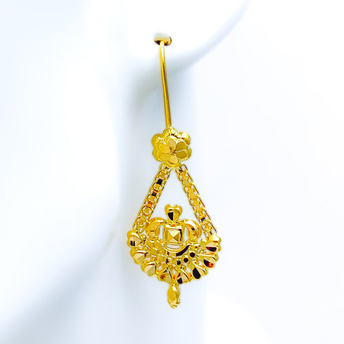 Heart Adorned 22K Gold Hanging Hook Earrings 