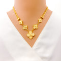 Stylish Cuban Linked 5-Piece 21k Gold Clover Necklace Set 