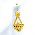 Upscale Leaf Motif 22K Gold Hanging Hook Earrings 