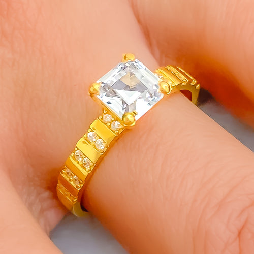 Brilliant Glowing 22k Gold CZ Ring 