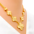 Stylish Cuban Linked 5-Piece 21k Gold Clover Necklace Set 
