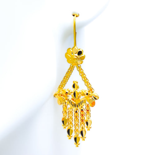 Posh Hanging Chain 22K Gold Hook Earrings 