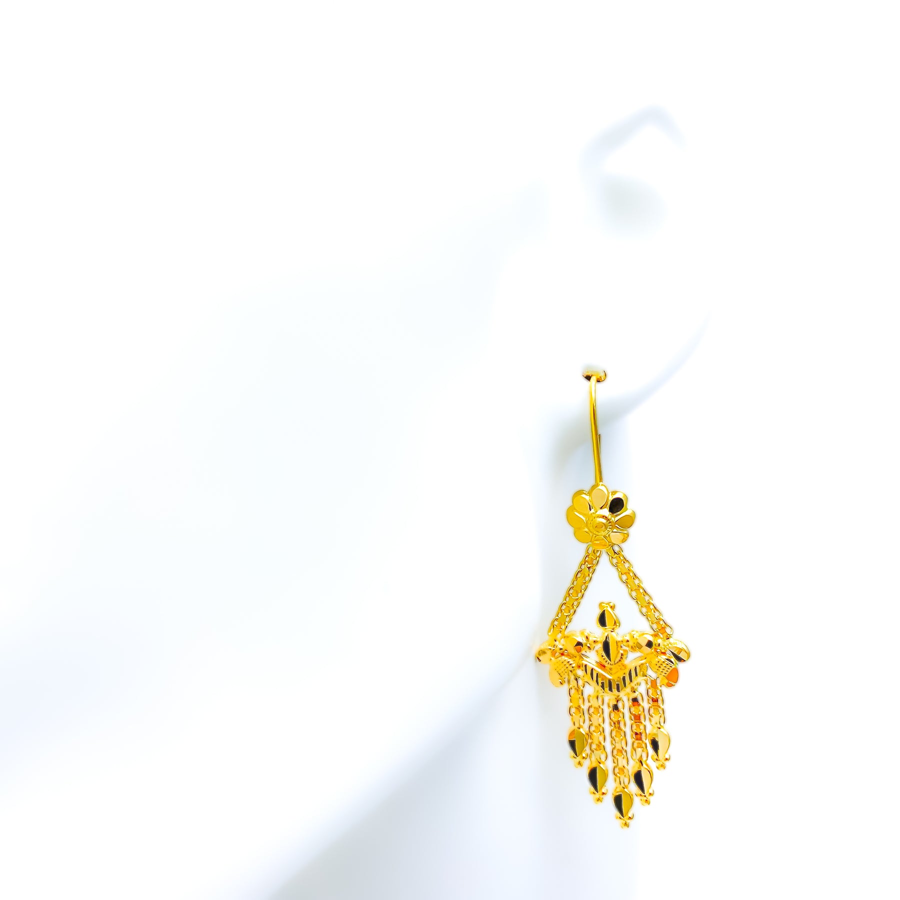 22K Gold Hook Earrings - erfc7946 - 22k Gold hook earrings with beautiful  filigree work, diamond cuts & Hand Crafted designs. Earri