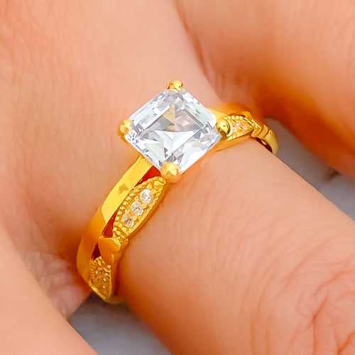 Reflective Rectangular 22k Gold CZ Ring