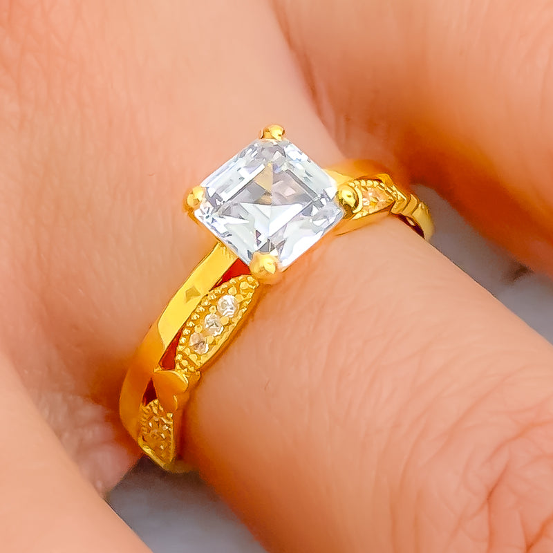Reflective Rectangular 22k Gold CZ Ring