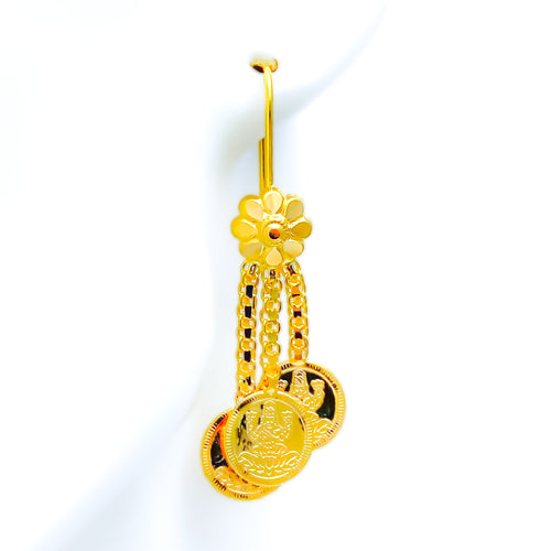 Laxmi Coin 22K Gold Hanging Hook Earrings 